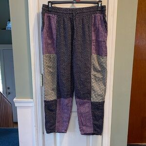 Anthropologie peasant pants - linen like material sz. L - multicolor